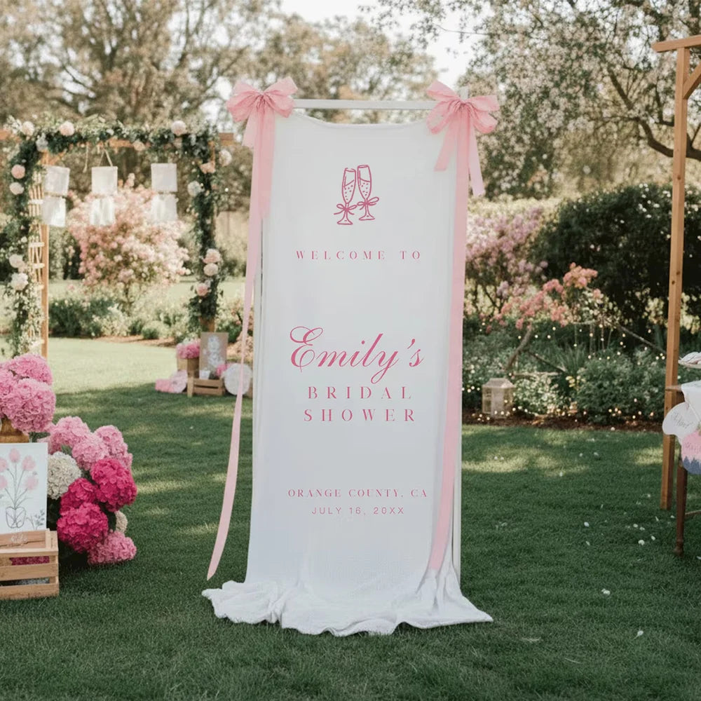 Personalized Bridal Shower Welcome Fabric Sign Boho Wedding Backdrop Banner Rustic Outdoor Engagement Party Bachelorette Decor