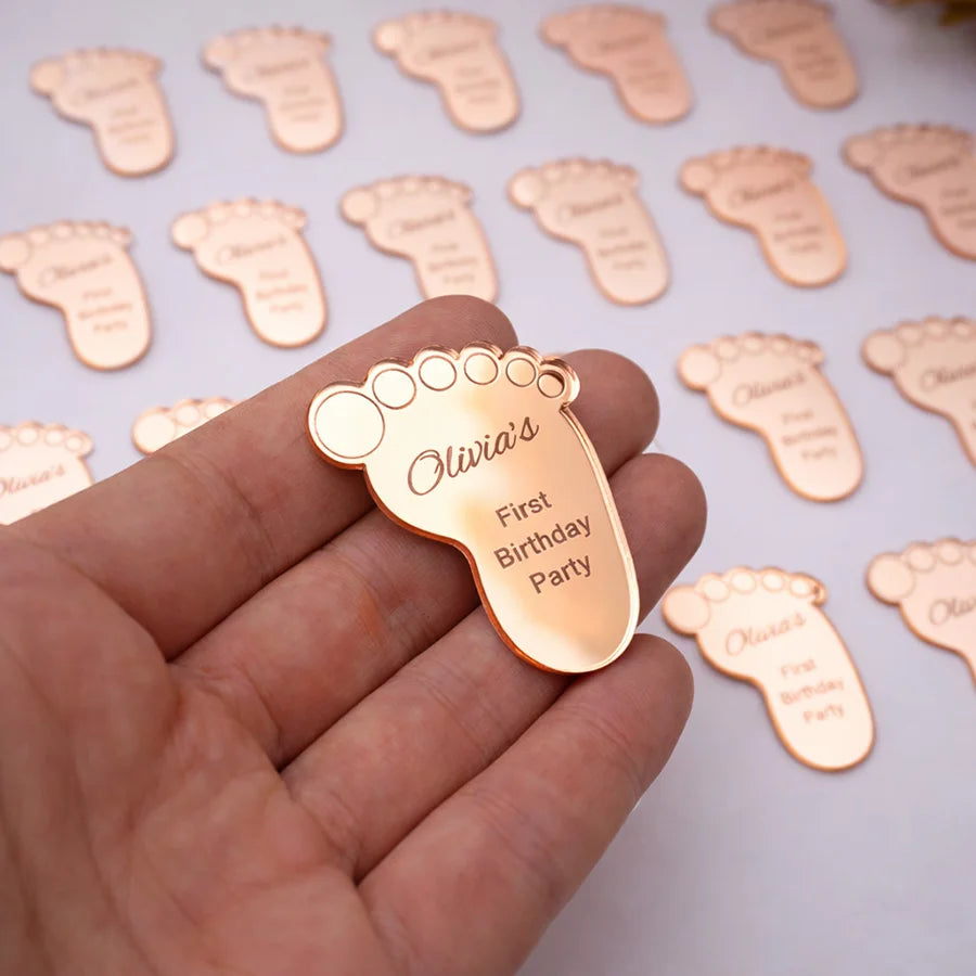 Personalized Baby Footprint Mirror Acrylic Party Favor Custom Name First Birthday Baby Shower Decorations Keepsake Gift