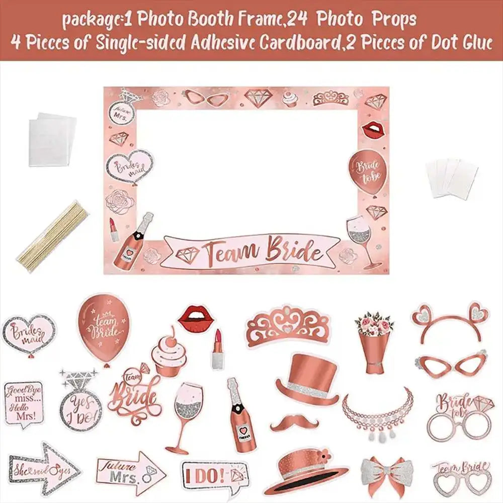Bachelorette Party Rose Gold Photo Booth Props Set - 'Team Bride' Handheld Frame- Perfect for Bridal Showers & Wedding