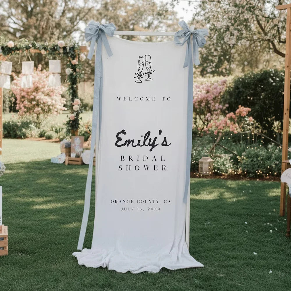 Personalized Bridal Shower Welcome Fabric Sign Boho Wedding Backdrop Banner Rustic Outdoor Engagement Party Bachelorette Decor