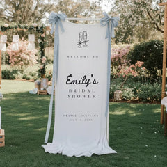 Personalized Bridal Shower Welcome Fabric Sign Boho Wedding Backdrop Banner Rustic Outdoor Engagement Party Bachelorette Decor