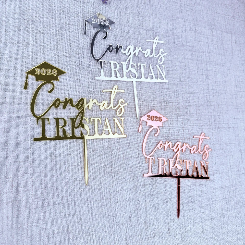 Personalized Congrats Grad Cake Topper Custom Name Graduation Cap Cake Decoration for High School & College Graduation Party