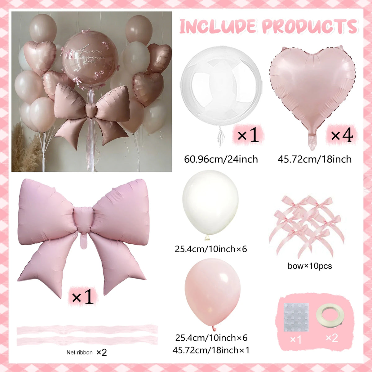 Pink Bow Love Balloon Set Transparent BOBO Balloon Pink Ribbon Bow for Birthday Wedding Shower Mother's Day Balloon Decoration