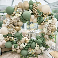 226PCS Sage Green & White Sand Balloon Arch Kit: Green, Beige, Gold Metallic & Confetti Balloons Garland for Birthday, Wedding,