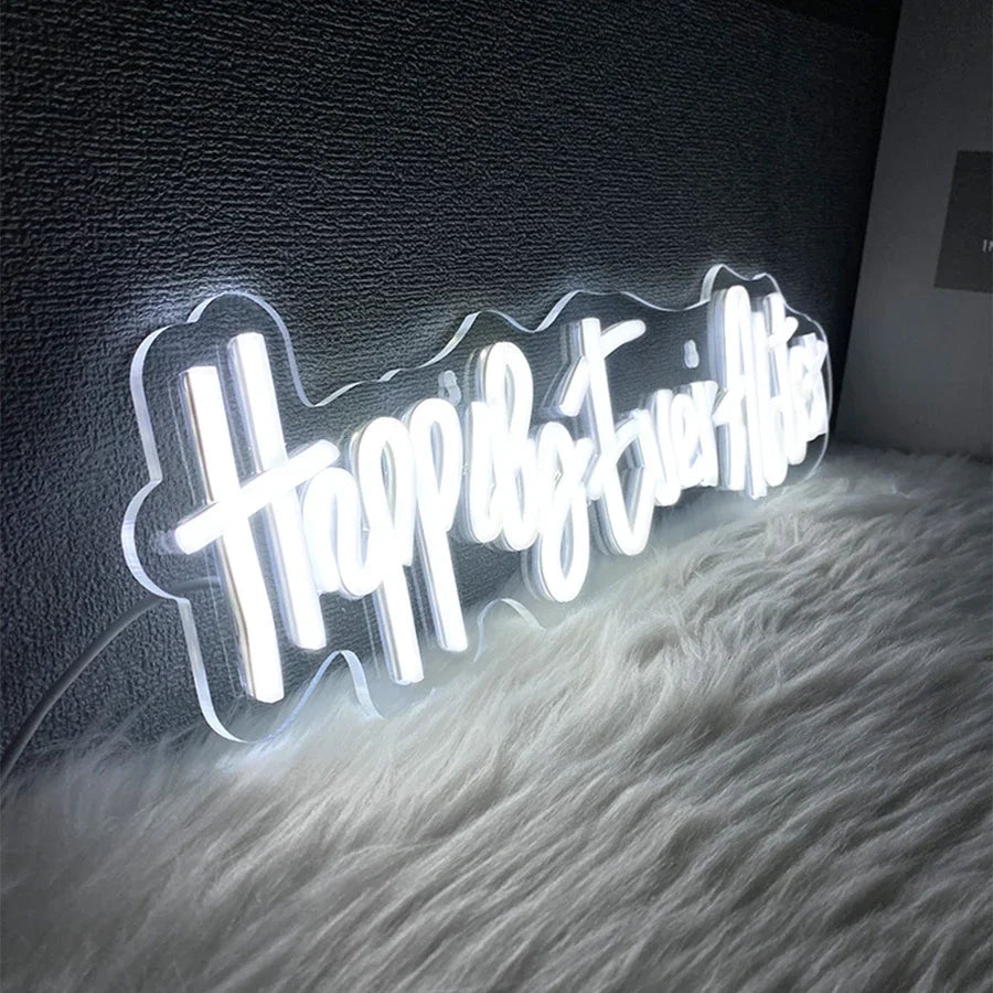 Happily Ever After Neon Light Sign,Led Letters Mark Night Lights For Bachelor Parties, Engagements, Home Wall Party Decor.