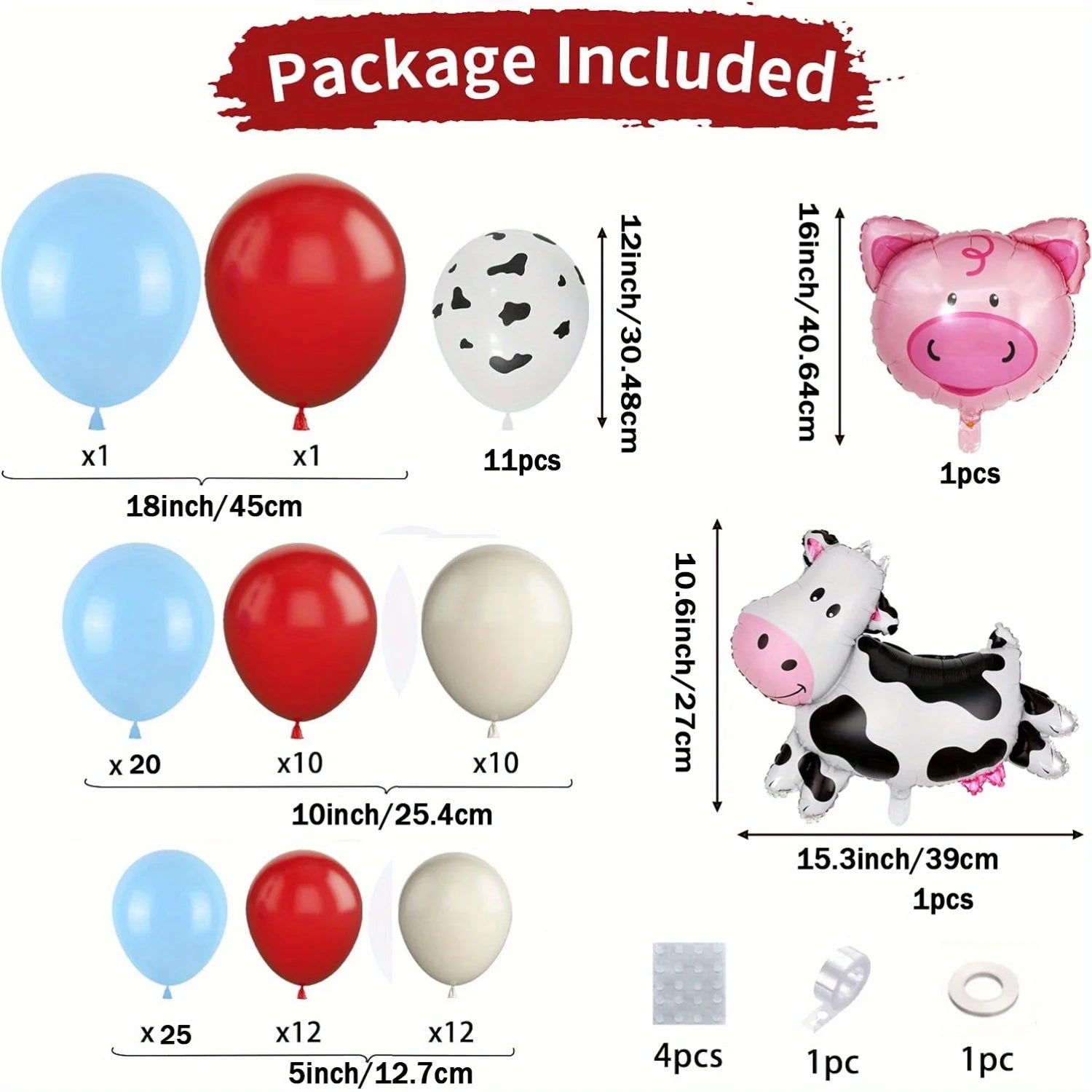 110pcs Red Blue Farm Animal Themed Balloon Garland Arch Kit,suitable for Birthday Farm Themed Birthday Party Decoration Supplies