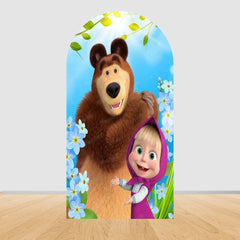 Children's Birthday Theme Arch Backdrop Girl and Bear Baby Shower Party Decor Kids Baptism Photo Photography Background Supplies