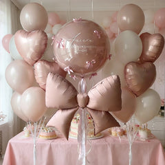 Pink Bow Love Balloon Set Transparent BOBO Balloon Pink Ribbon Bow for Birthday Wedding Shower Mother's Day Balloon Decoration