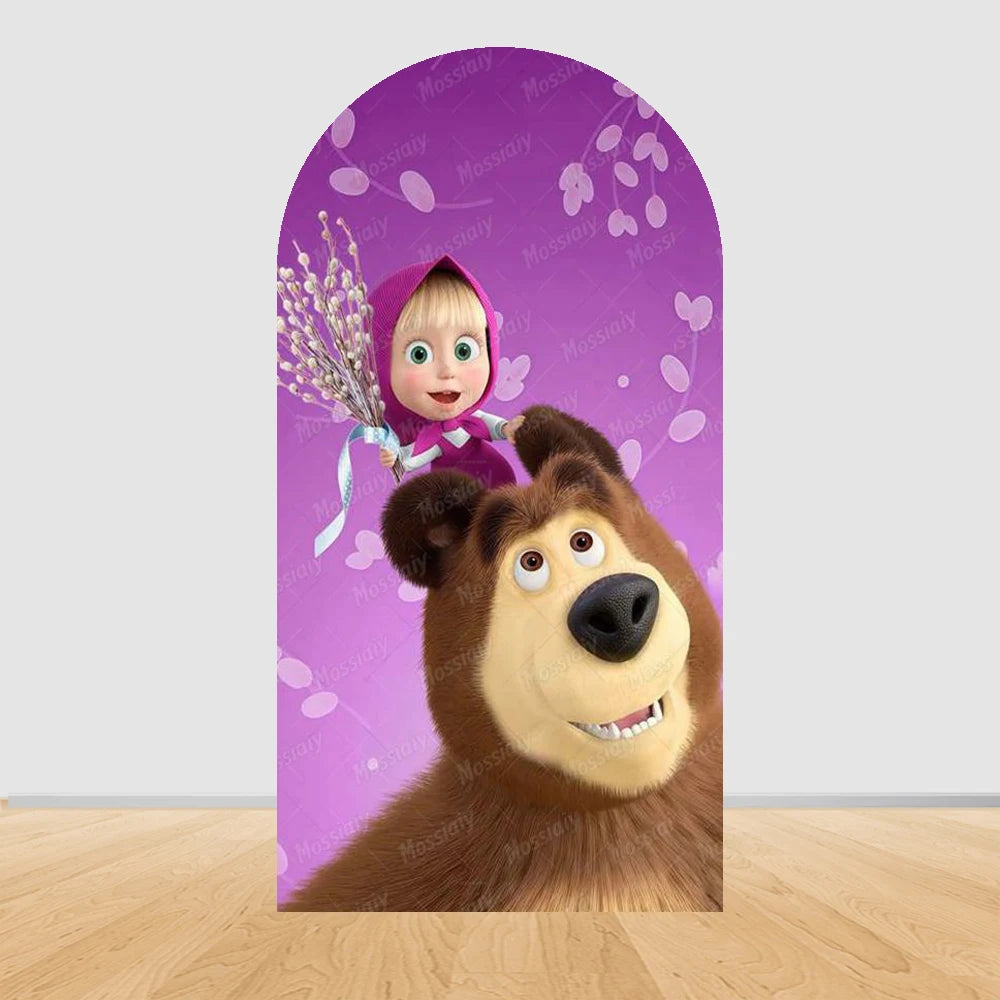Children's Birthday Theme Arch Backdrop Girl and Bear Baby Shower Party Decor Kids Baptism Photo Photography Background Supplies
