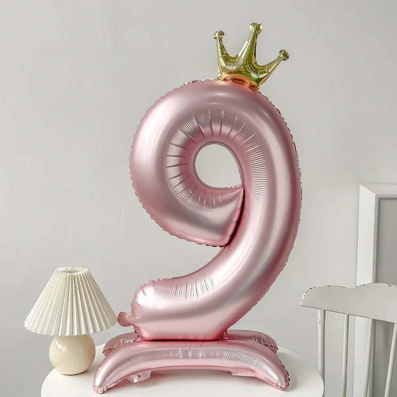 40" Giant Crown Number Foil Balloon | Pink & Blue