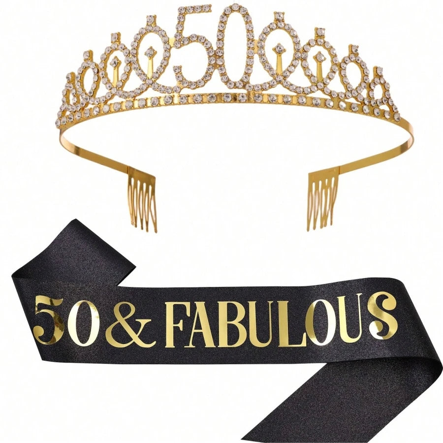 Birthday Tiara Crown Sash Women Girls 30Th 40Th 50Th 60Th 70Th 80Th Fabulous Happy Birthday Party Decoration Favor Gifts
