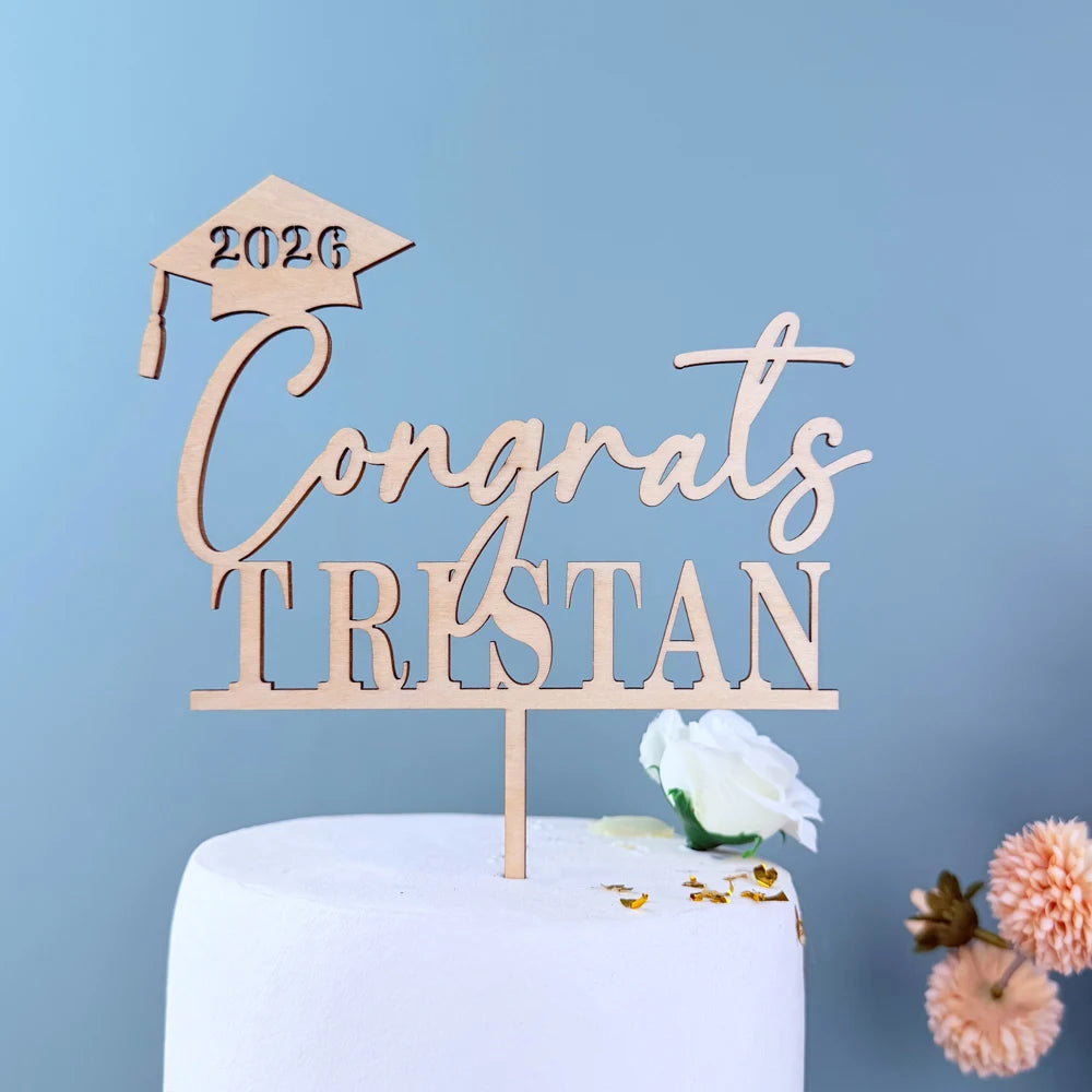Personalized Congrats Grad Cake Topper Custom Name Graduation Cap Cake Decoration for High School & College Graduation Party