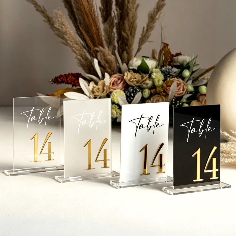 Acrylic Table Numbers with Table Number Stand Holder, Gold Table Numbers, 3D Acrylic Numbers, Wedding Table Numbers