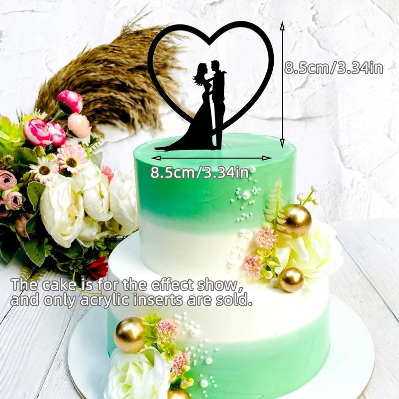 Ins Mr&Mrs Happy Wedding Cake Topper Black Acrylic Bride Groom Valentine's Day Party Cake Topper Wedding Gift Dessert Decoration