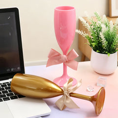 Colorful Bow Champagne Flute Cups Reusable Acrylic Wine Glasses for Birthday Bachelorette Engagement