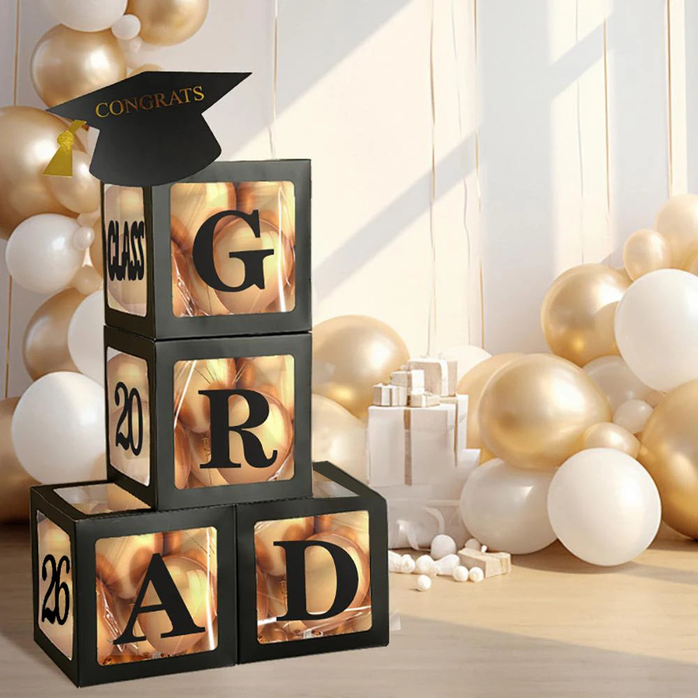 Runtowo 1set 2026 Black Graduation Balloon Box ,Graduation Party Decorations ,Class of 2026 Party Background Decor