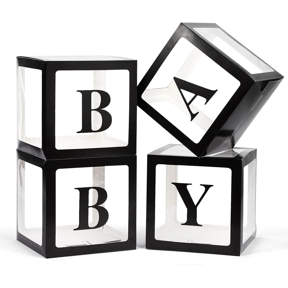 Baby Boxes with Letters 30cm/25cm for Baby Shower Transparent Balloon Box Blocks Birthday Party Gender Reveal Party Decorations