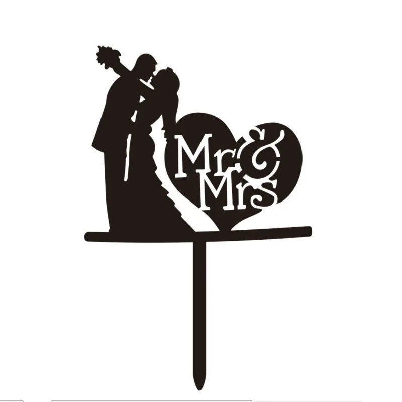 Ins Mr&Mrs Happy Wedding Cake Topper Black Acrylic Bride Groom Valentine's Day Party Cake Topper Wedding Gift Dessert Decoration
