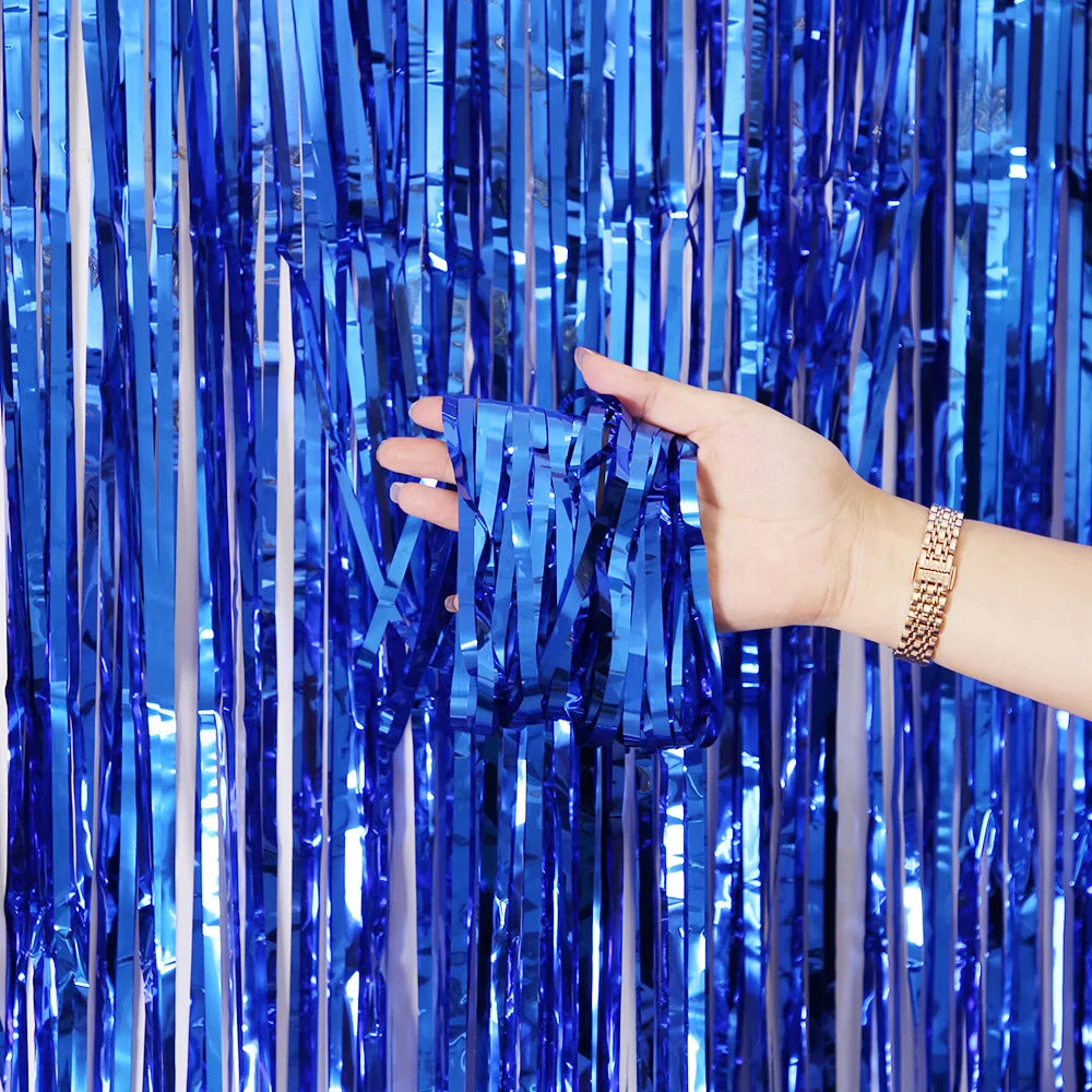Metallic Tinsel Foil Fringe Curtains Photo Backdrop Glitter Streamers Foil Fringe Backdrop Curtain for Xmas Wedding Background