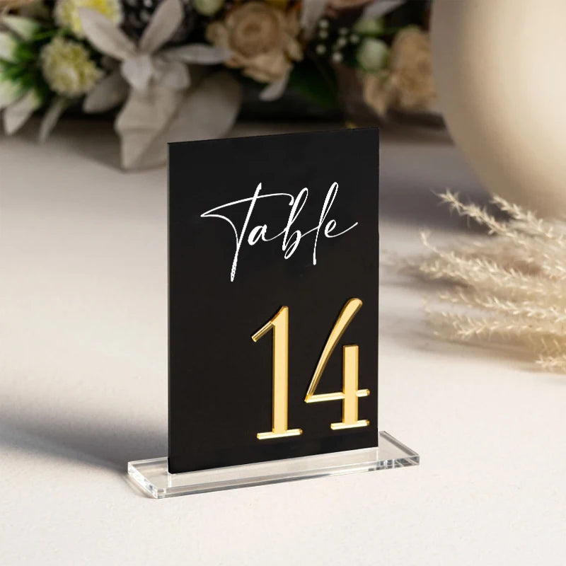 Acrylic Table Numbers with Table Number Stand Holder, Gold Table Numbers, 3D Acrylic Numbers, Wedding Table Numbers