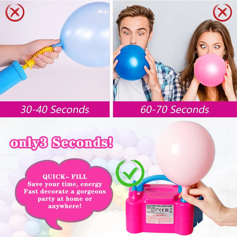 220V Electric Balloon Air Pump Inflator Dual-Nozzle Latex Globos Machine Blower for Birthday Party Arch Column Stand Inflatable
