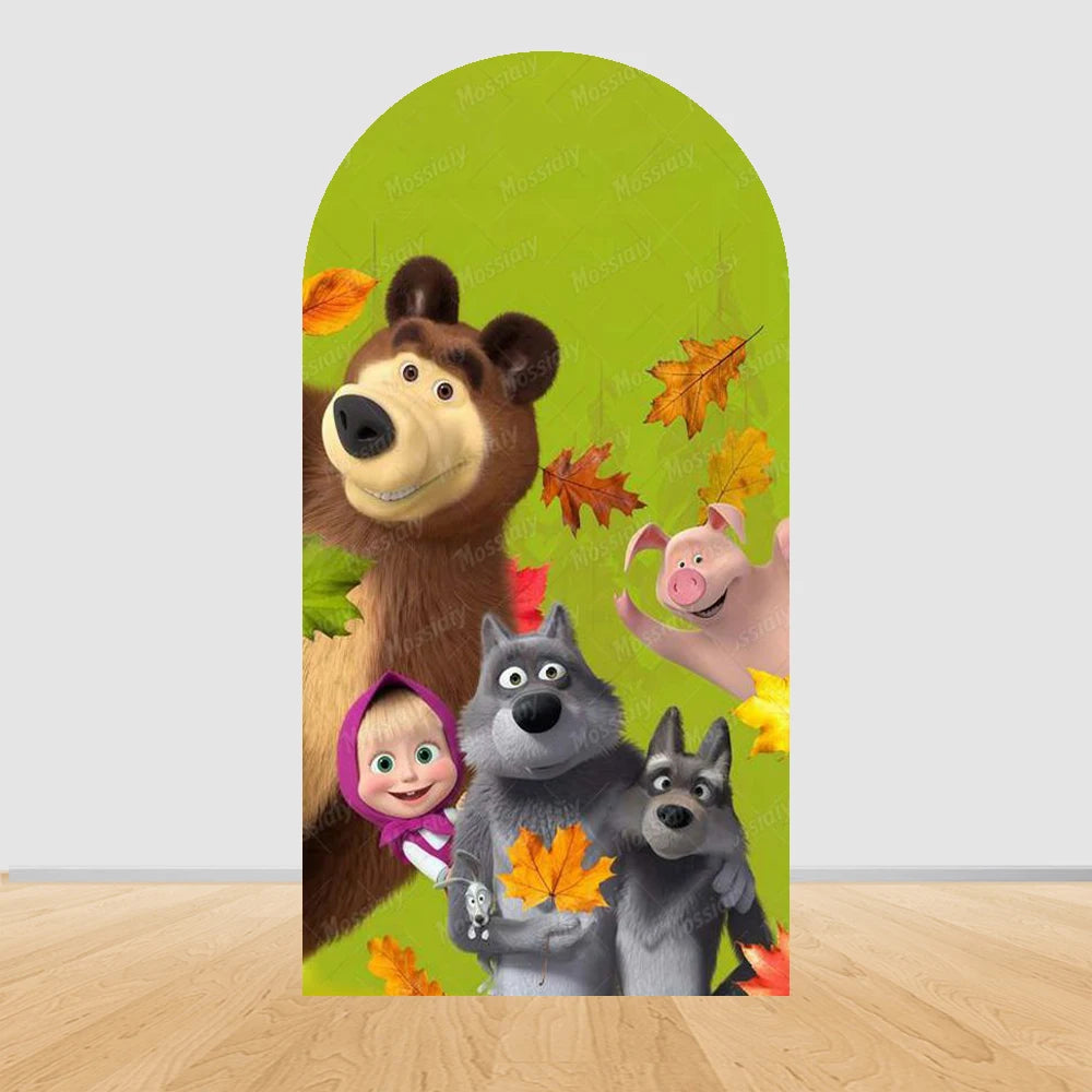 Children's Birthday Theme Arch Backdrop Girl and Bear Baby Shower Party Decor Kids Baptism Photo Photography Background Supplies