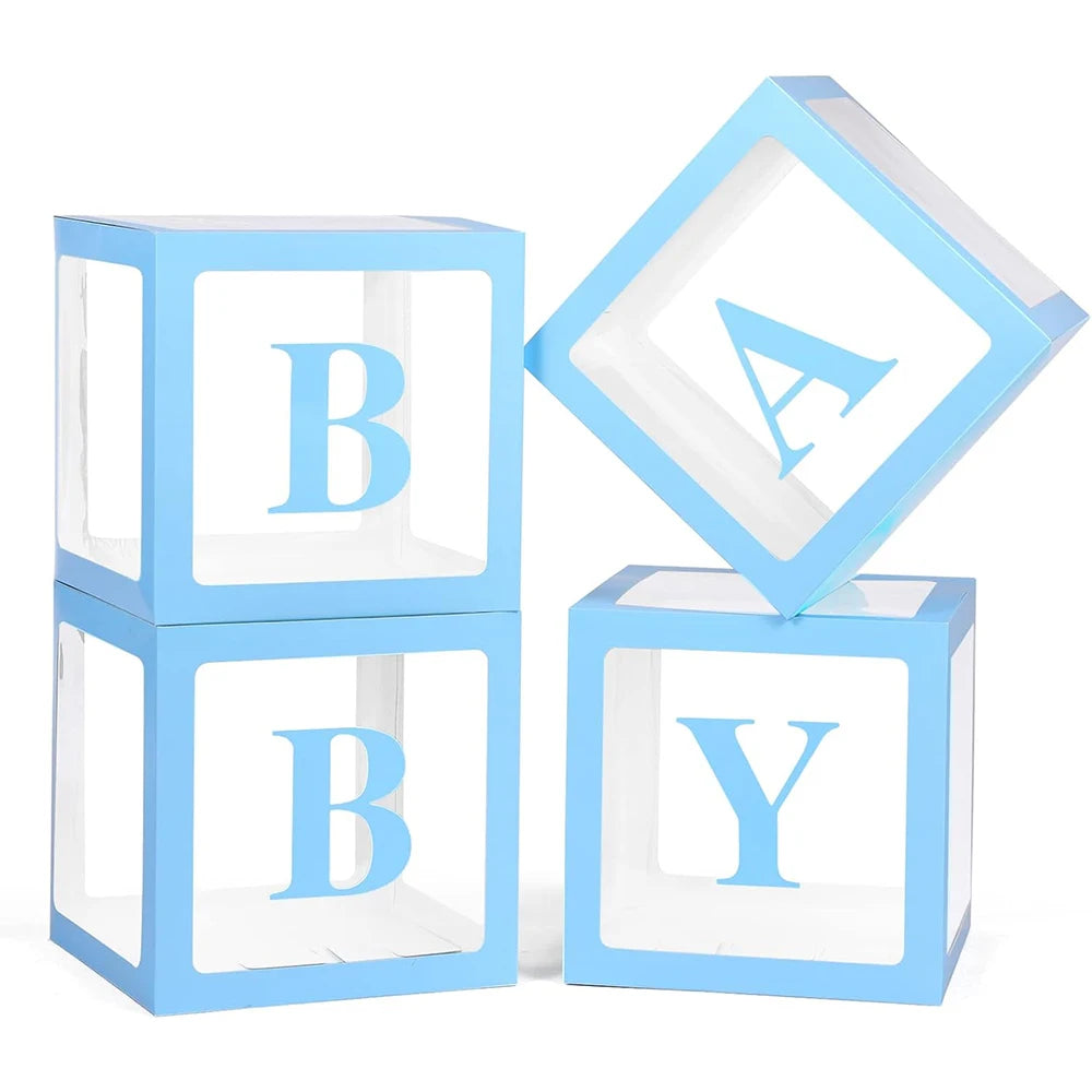 Baby Boxes with Letters 30cm/25cm for Baby Shower Transparent Balloon Box Blocks Birthday Party Gender Reveal Party Decorations