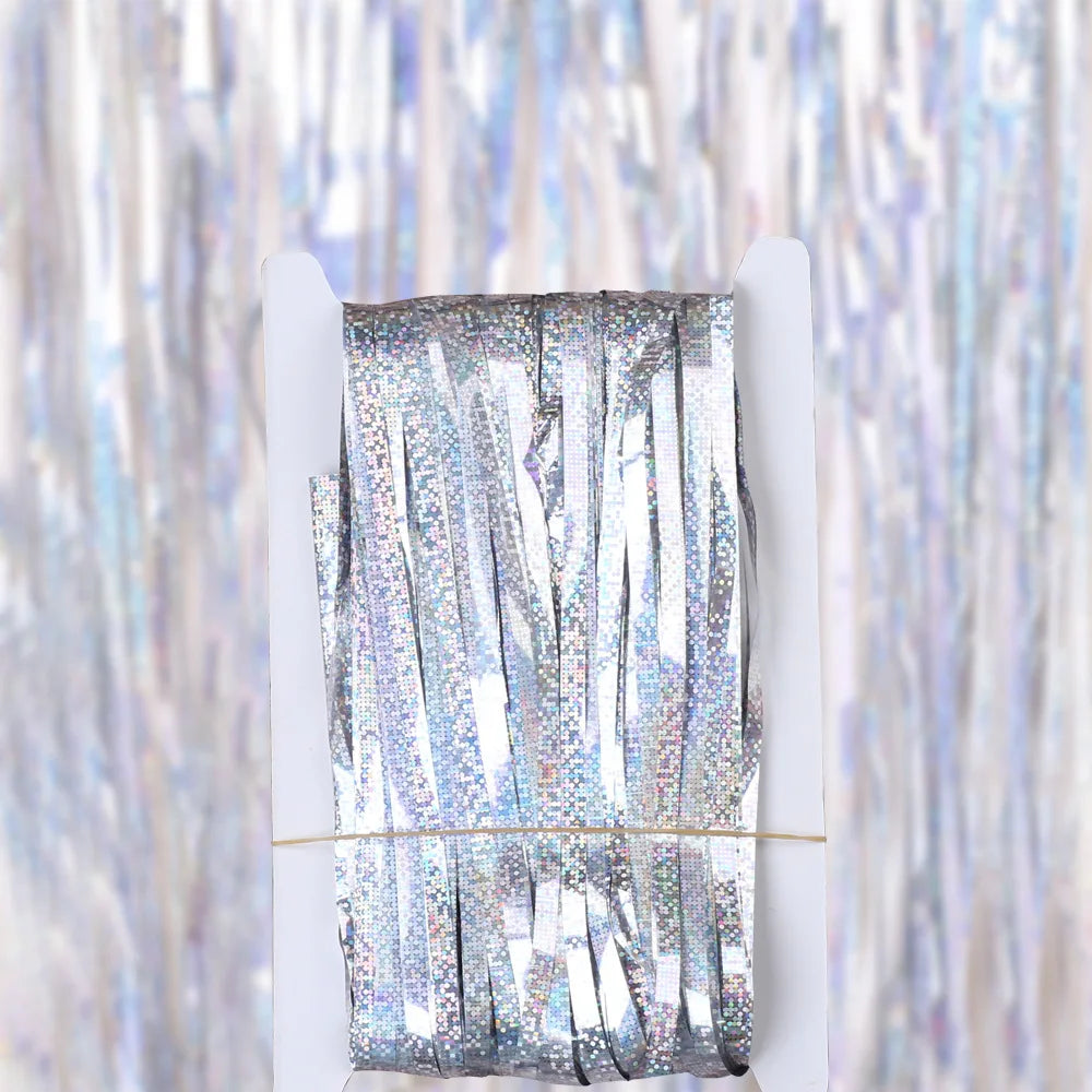 Metallic Tinsel Foil Fringe Backdrop Curtain