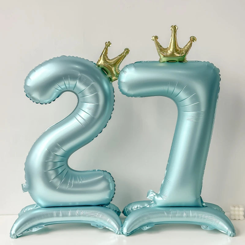 40inch Pink Blue Crown Number Foil Balloons Birthday Party Wedding Xmas Decoration Digital Ballon Kids Baby Shower Air Globos