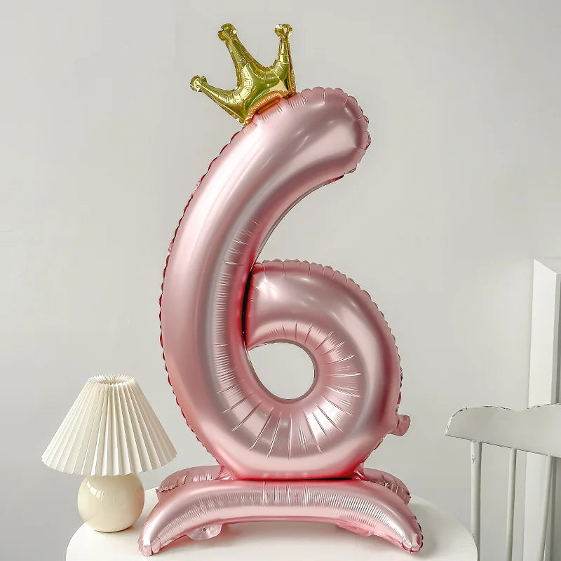 40" Giant Crown Number Foil Balloon | Pink & Blue