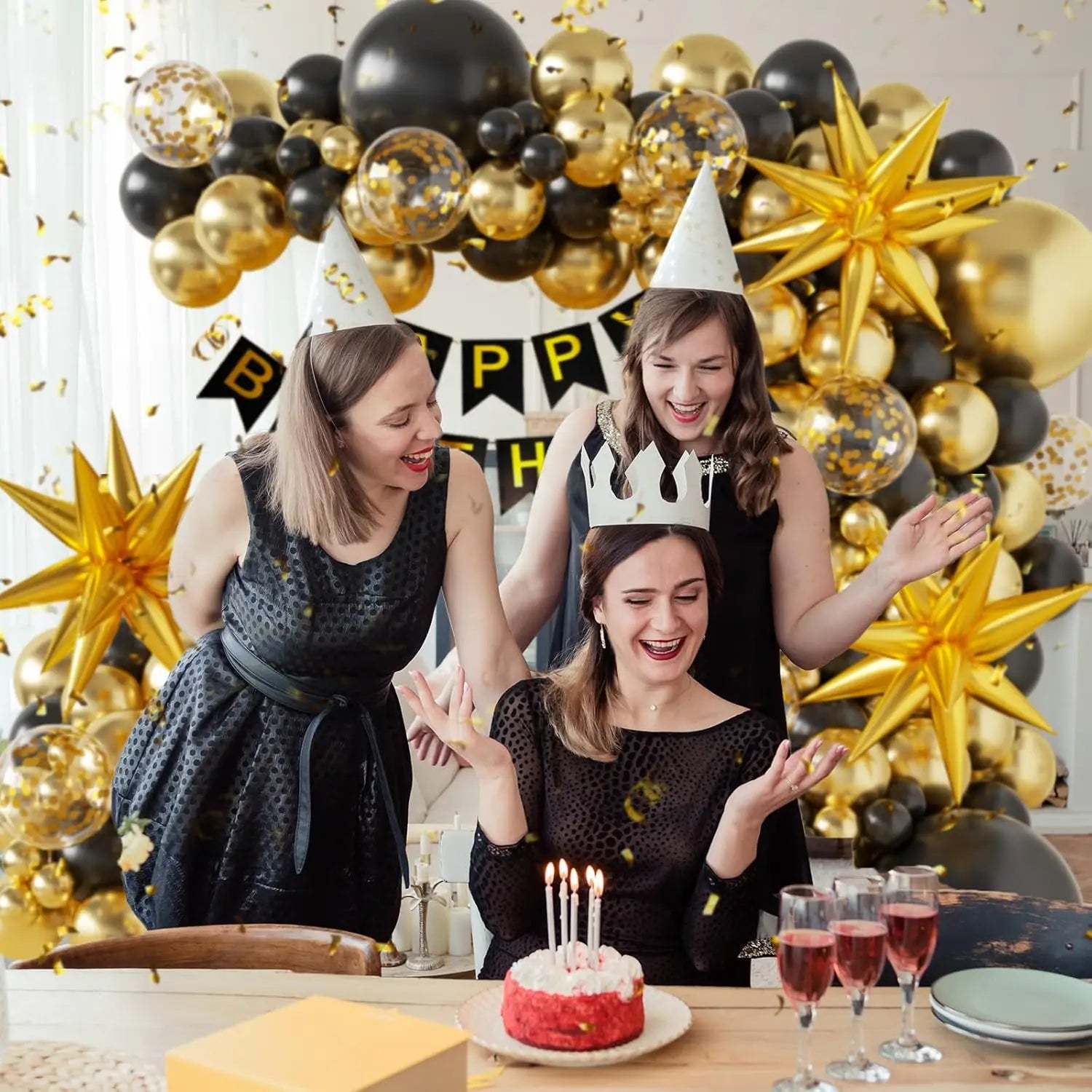 50th Birthday Decorations for Men and Women, Happy 60th Birthday Banner Balloons Arch Kit, Black and Gold 40 Balloon Numbers