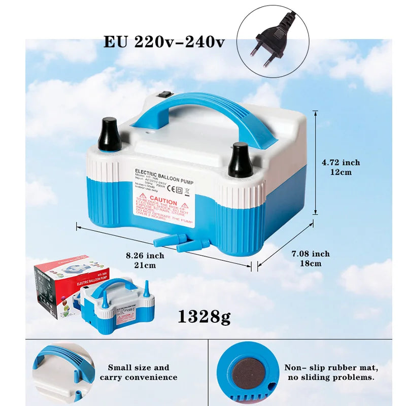 220V Electric Balloon Air Pump Inflator Dual-Nozzle Latex Globos Machine Blower for Birthday Party Arch Column Stand Inflatable