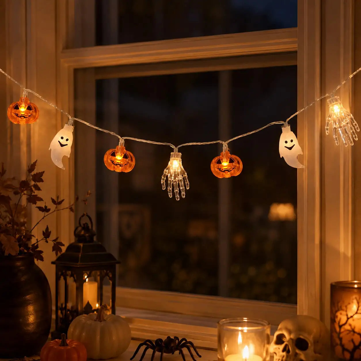 1pc 10/20/40 LED Halloween Pumpkin Ghost Skeleton Hand String Lights Battery Powered Fairy Lights For Home Party House Decor