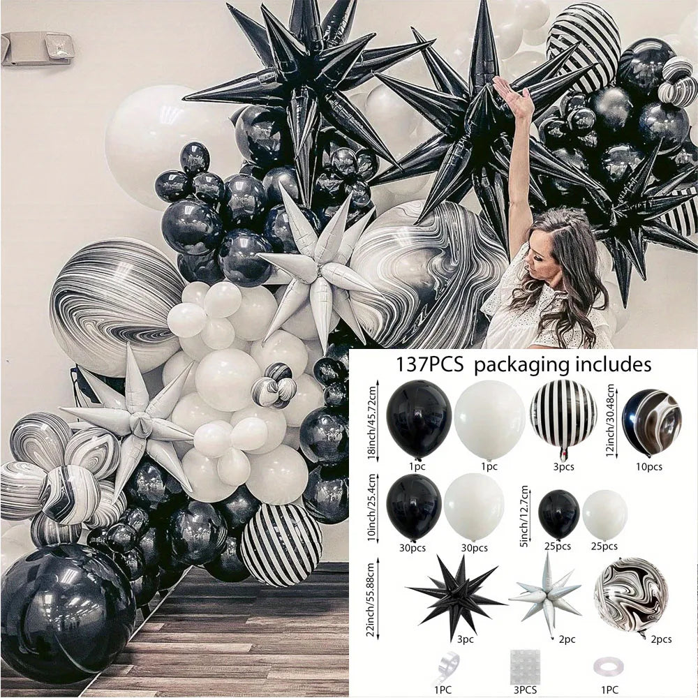 137PCS Black and White Balloon Garland Arch Kit for Birthday Weddings Disco Parties and Other Scene Decoration Items