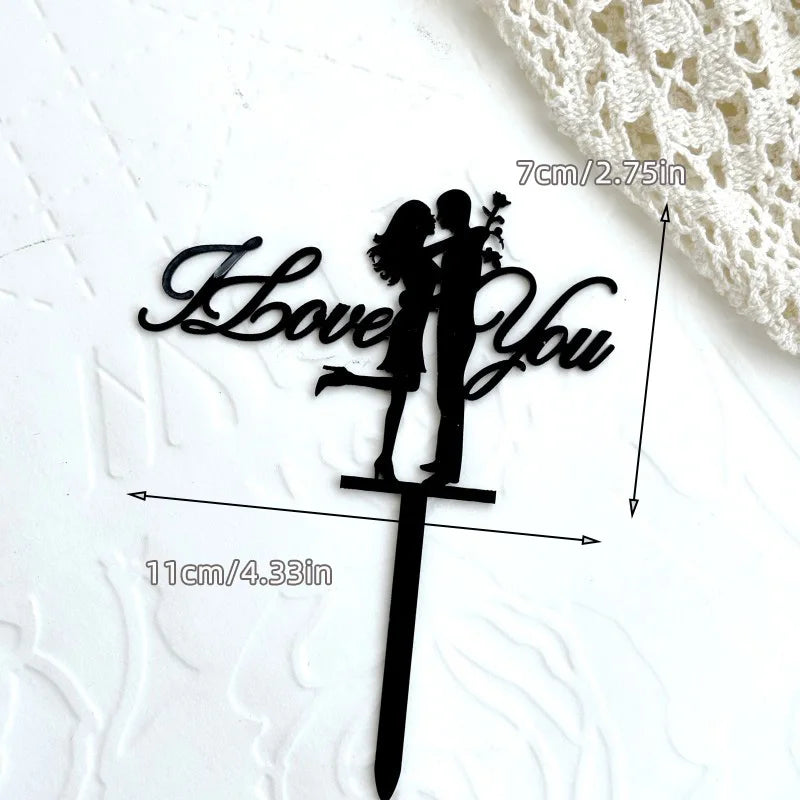 Ins Mr&Mrs Happy Wedding Cake Topper Black Acrylic Bride Groom Valentine's Day Party Cake Topper Wedding Gift Dessert Decoration