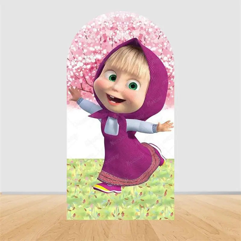 Children's Birthday Theme Arch Backdrop Girl and Bear Baby Shower Party Decor Kids Baptism Photo Photography Background Supplies
