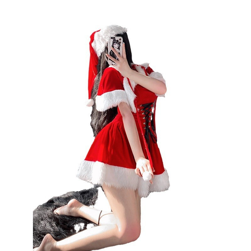 Women's Christmas Gold Velvet Dress Set