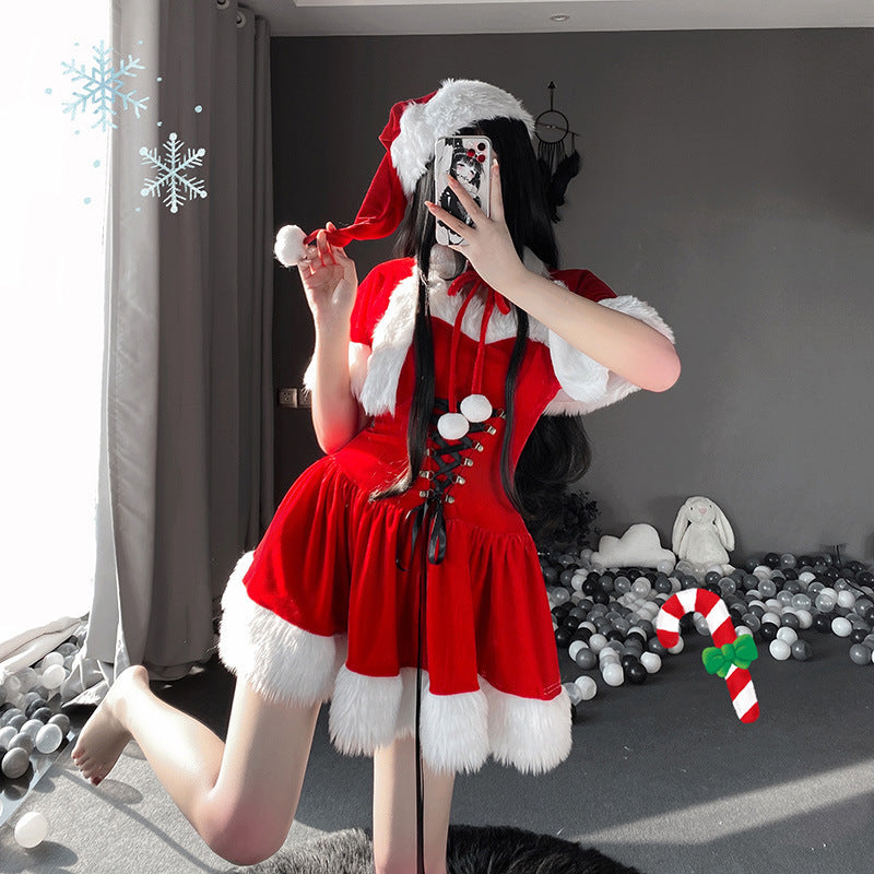 Women's Christmas Gold Velvet Dress Set