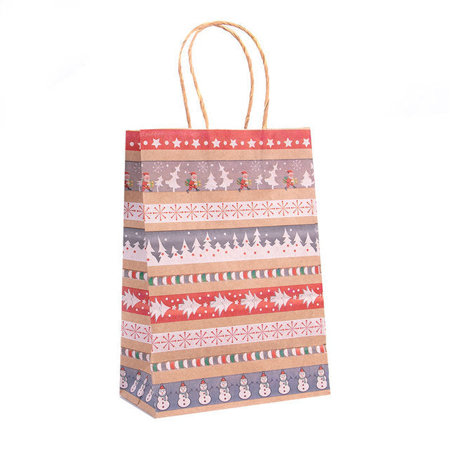 Christmas Kraft Paper Gift Bags Set of 5