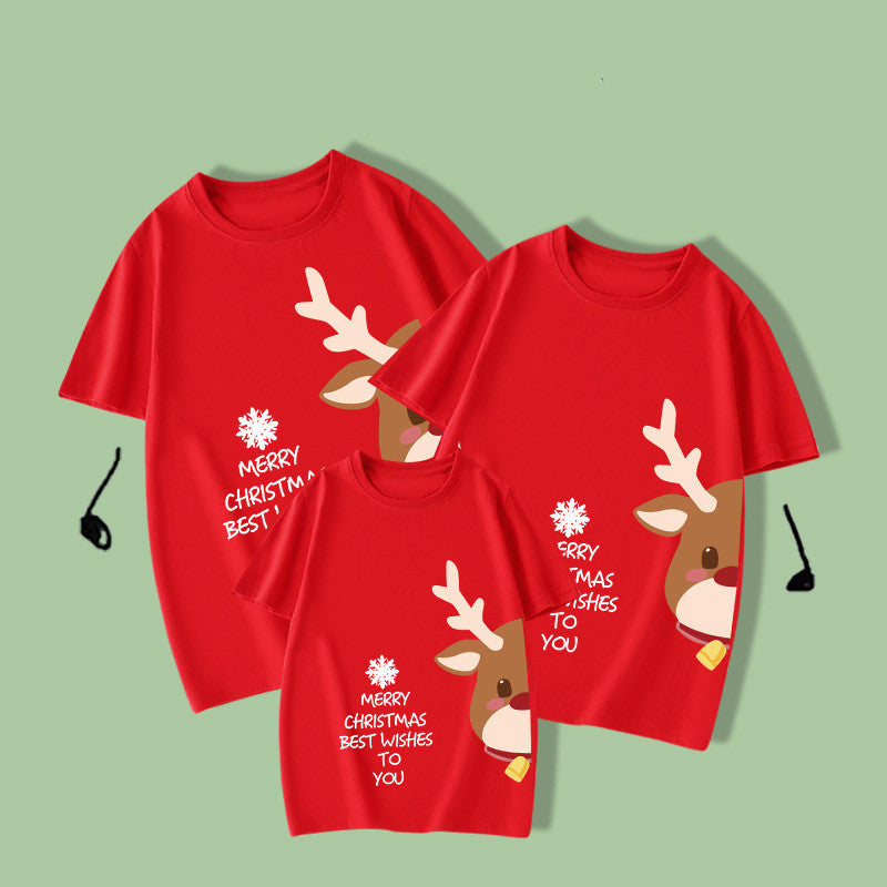 Christmas Red Parent-Child Suit Deer Short-Sleeved T-Shirt