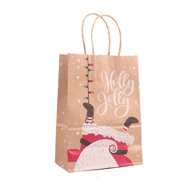 Christmas Kraft Paper Gift Bags Set of 5