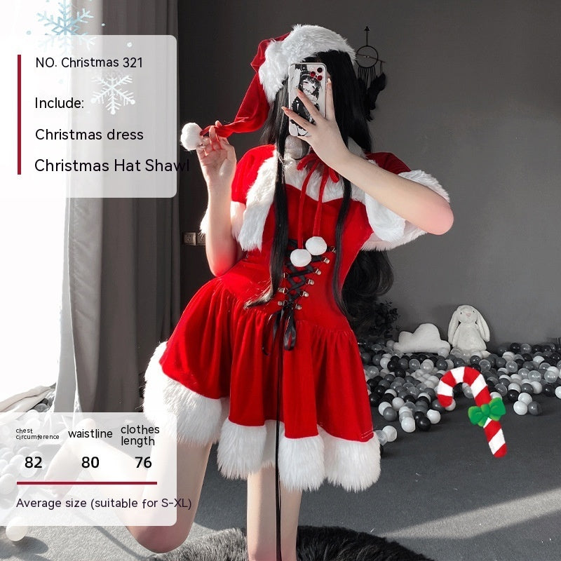 Women's Christmas Gold Velvet Dress Set